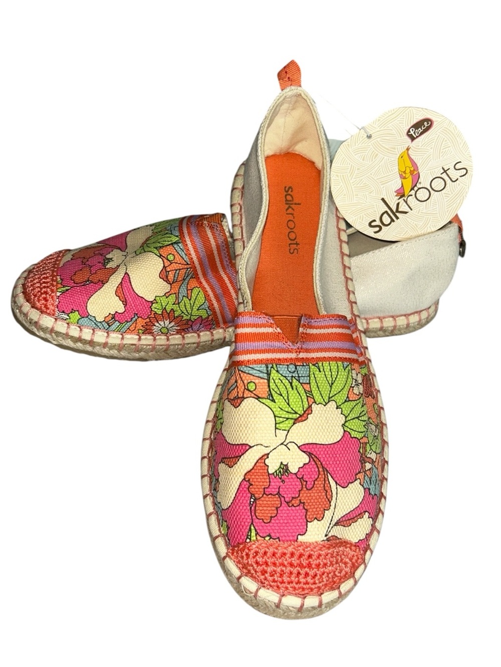 Sakroots Ella Flower Power Apricot Floral Print Espadrilles Flats Size 9